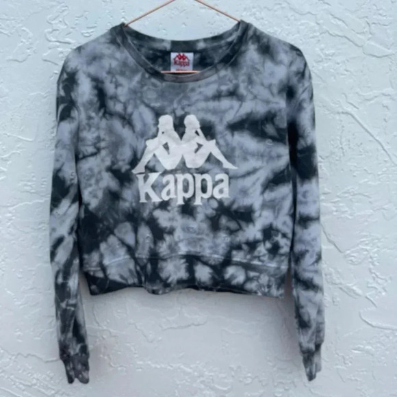 Kappa Womens Cropped Sweater Shirt Gray Black Tie Dye Sz Medium - Picture 3 of 15